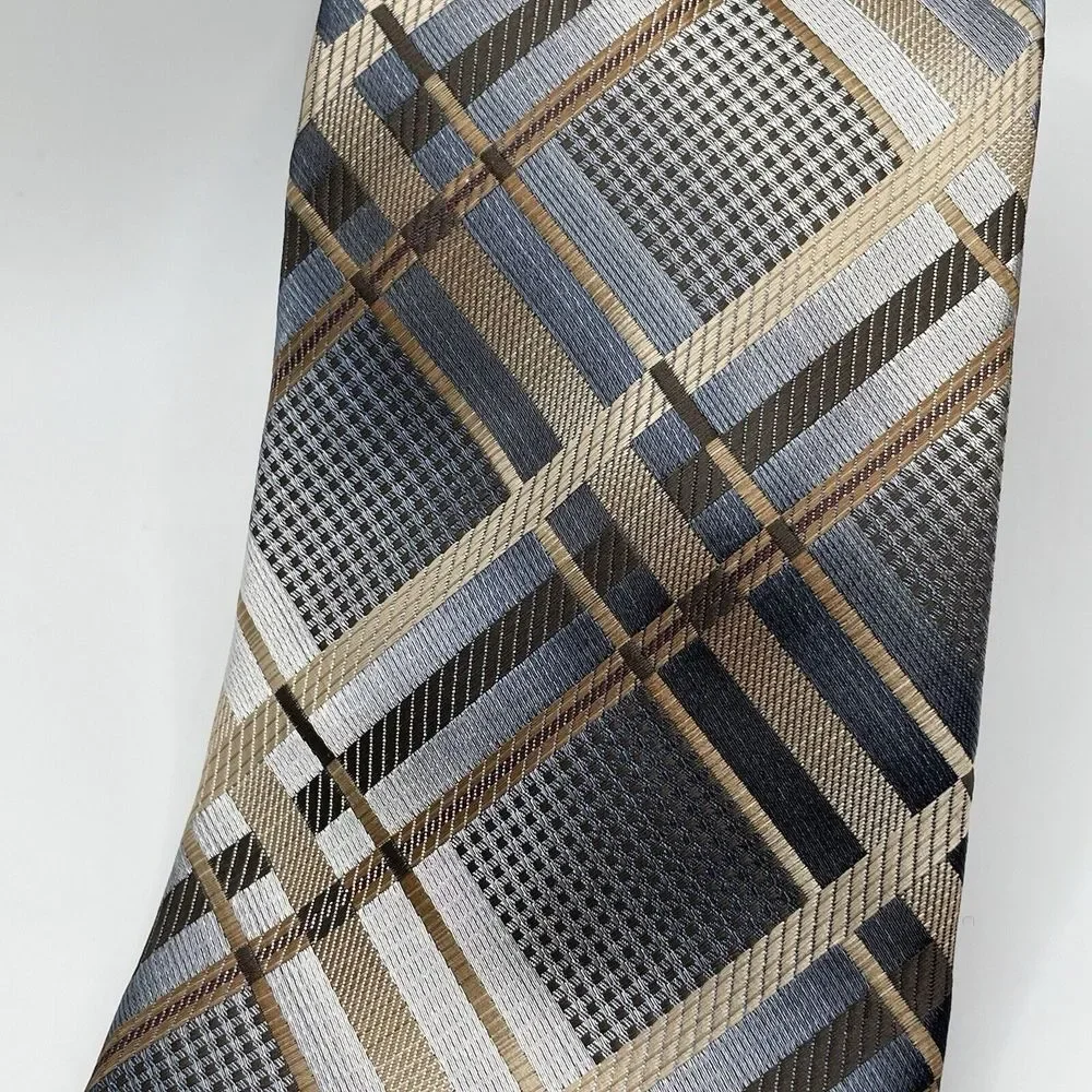 Stacy Adams Men's‎ Tie Blue/Gold/Brown Plaid Check 3.25